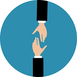 Illustration blauer Kreis zwei Arme reichen Hand