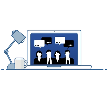 Hintergrund und Einblick fürs Video-Vorstellungsgespräch gestalten Grafik Umgebung Video-Vorstellungsgespräch Laptop Lampe Kaffeetasse