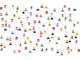 Azubi-Recruiting in Social Media Grafik viele Köpfe vernetzt Hintergrund grau